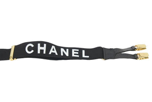 CHANEL シャネル サスペンダー ロゴマーク ヴィンテージ ゴム レザー ブラック ゴールド 美品 中古 49978