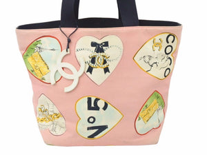 CHANEL シャネル トートバッグ バレンタイン ココマーク 10番台 A31533 キャンバス ピンク マルチカラー シルバー 良品 中古 50018