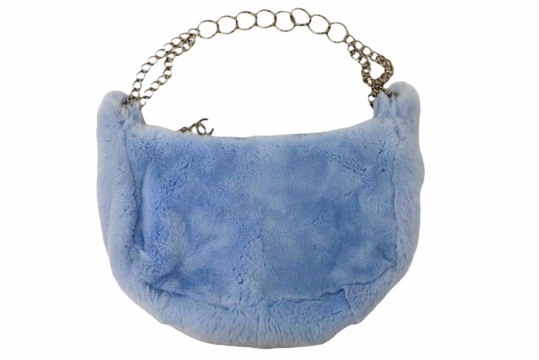 CHANEL シャネル ラビット ファー チェーン ショルダーバッグ 7番台 ココマーク 水色 ブルー ロゴ 美品 中古 50061