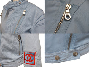 CHANEL シャネル セットアップ ライダースジャケット パンツ P1942502S コットン ブルー レッド シルバー サイズ36 美品 中古 50066