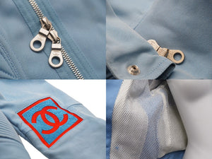 CHANEL シャネル セットアップ ライダースジャケット パンツ P1942502S コットン ブルー レッド シルバー サイズ36 美品 中古 50066