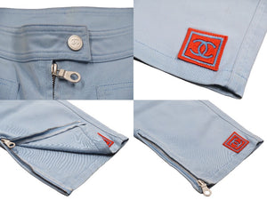 CHANEL シャネル セットアップ ライダースジャケット パンツ P1942502S コットン ブルー レッド シルバー サイズ36 美品 中古 50066