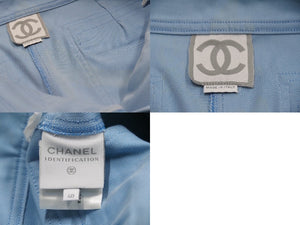 CHANEL シャネル セットアップ ライダースジャケット パンツ P1942502S コットン ブルー レッド シルバー サイズ36 美品 中古 50066