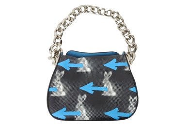 PRADA プラダ ハンドバッグ ブルー ブラック ウサギ柄 矢印 レザー グラフィック シルバー金具 美品 中古 50115