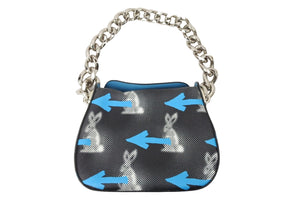 PRADA プラダ ハンドバッグ ブルー ブラック ウサギ柄 矢印 レザー グラフィック シルバー金具 美品 中古 50115