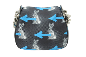 PRADA プラダ ハンドバッグ ブルー ブラック ウサギ柄 矢印 レザー グラフィック シルバー金具 美品 中古 50115