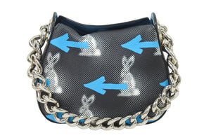 PRADA プラダ ハンドバッグ ブルー ブラック ウサギ柄 矢印 レザー グラフィック シルバー金具 美品 中古 50115