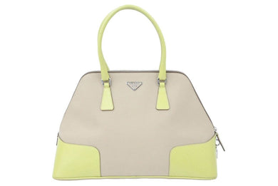 PRADA プラダ ハンドバッグ トートバッグ トライアングルロゴ BN0081 キャンバス レザー グリーン ブラウン 美品 中古 50124