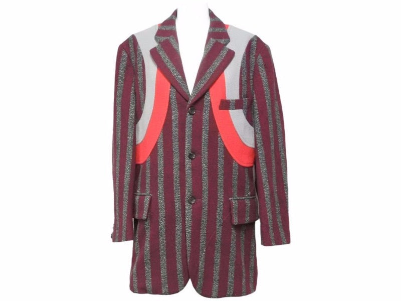 COMME DES GARCONS コムデギャルソン アーカイブ カーブストライプ ウールジャケット レッド グレー サイズS 美品 中古 50149