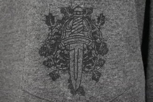 CHROME HEARTS クロムハーツ 半袖Tシャツ ポケT バックプリント グレー ダガー 首ロゴ Mサイズ 中古 50203