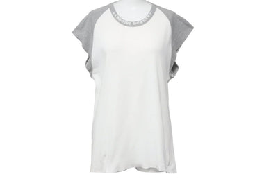 CHROME HEARTS クロムハーツ ラグラン ノースリーブ Tシャツ ホワイト グレー ロゴ トップス サイズL 中古 50235