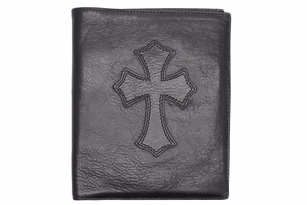 Chromehearts クロムハーツ パスケース 手帳カバー カードケース クロスパッチ USA製 レザー ブラック 美品 中古 50390