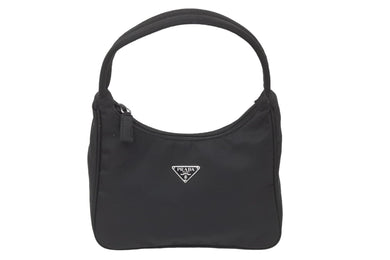 PRADA プラダ ホーボー ハンドバッグ ミニバッグ 三角ロゴ金具 プレート ナイロン ブラック 美品 中古 50397
