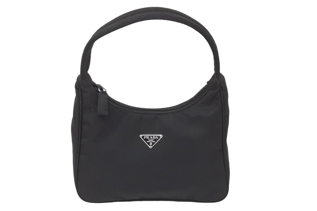 PRADA プラダ ホーボー ハンドバッグ ミニバッグ 三角ロゴ金具 プレート ナイロン ブラック 美品 中古 50397