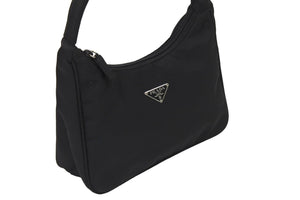 PRADA プラダ ホーボー ハンドバッグ ミニバッグ 三角ロゴ金具 プレート ナイロン ブラック 美品 中古 50397