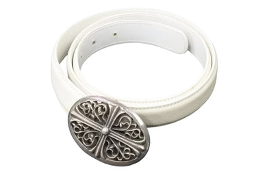 [USED/中古]CHROME HEARTS クロムハーツ ベルト・バックル クラシックオーバルクロスバックル ホワイト レザー 36 シルバー金具 Cランク 中古 50423