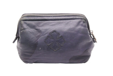 CHROME HEARTS クロムハーツ ポーチ コスメティックケース クロスパッチ スクロールラベル・ダガー ブラック 良品 中古 50450