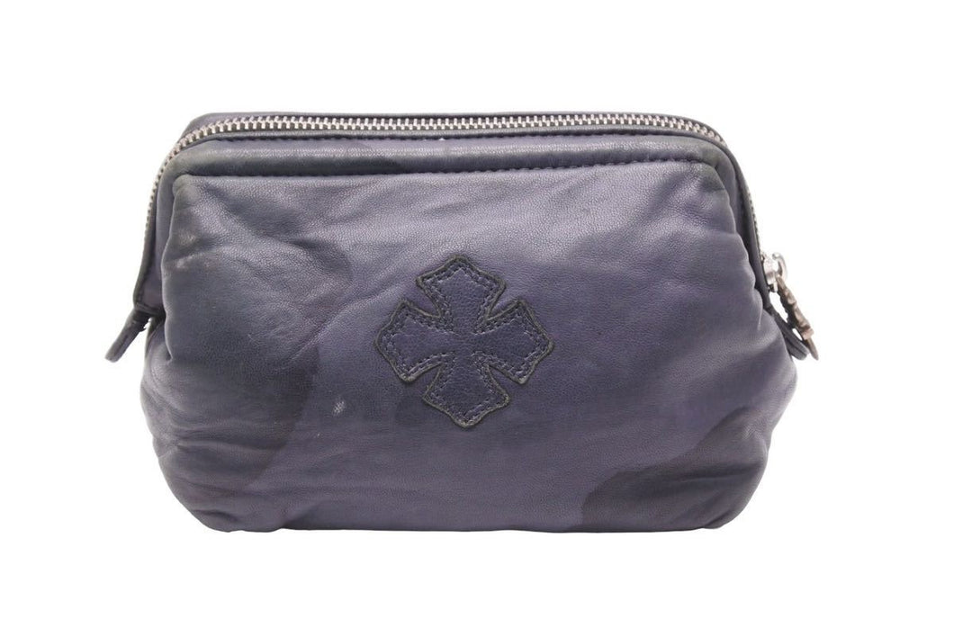 CHROME HEARTS クロムハーツ ポーチ コスメティックケース クロスパッチ スクロールラベル・ダガー ブラック 良品 中古 50450