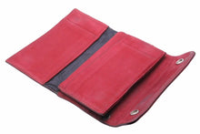 Load image into Gallery viewer, CHROME HEARTS クロムハーツ 三つ折り財布 ウェーブウォレット 長財布 クロスボタン レッド シルバー金具 美品 中古 50453