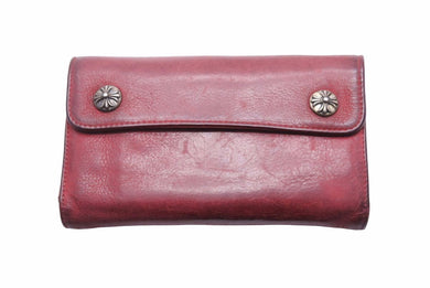 CHROME HEARTS クロムハーツ 三つ折り財布 ウェーブウォレット 長財布 クロスボタン レッド シルバー金具 美品 中古 50453