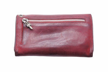 Load image into Gallery viewer, CHROME HEARTS クロムハーツ 三つ折り財布 ウェーブウォレット 長財布 クロスボタン レッド シルバー金具 美品 中古 50453