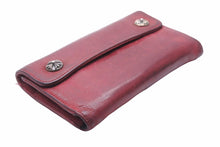 Load image into Gallery viewer, CHROME HEARTS クロムハーツ 三つ折り財布 ウェーブウォレット 長財布 クロスボタン レッド シルバー金具 美品 中古 50453