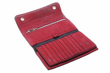 Load image into Gallery viewer, CHROME HEARTS クロムハーツ 三つ折り財布 ウェーブウォレット 長財布 クロスボタン レッド シルバー金具 美品 中古 50453