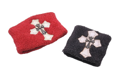 CHROME HEARTS クロムハーツ リストバンド 二点セット ブレスレット パイル地 ブラック レッド シルバー金具 美品 中古 43947