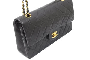 CHANEL シャネル マトラッセ25 ショルダーバッグ ダブルフラップ 4番台 1997年代 ラムスキン ブラック ゴールド 美品 中古 50483