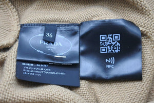 PRADA プラダ ニット Tシャツ トップス トライアングルロゴ P24ZOLS2011RNG イタリア カシミヤ ブラウン サイズ36 美品 中古 50497