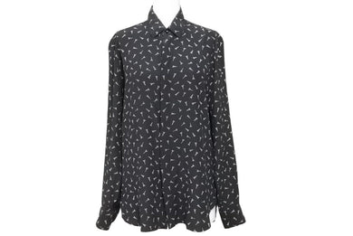 SAINT LAURENT サンローラン 19SS エッフェル塔 528009 プリントシャツ シルク 37 ブラック 黒 トップス 美品 中古 50513 