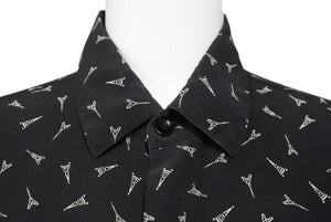 SAINT LAURENT サンローラン 19SS エッフェル塔 528009 プリントシャツ シルク 37 ブラック 黒 トップス 美品 中古 50513 