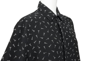 SAINT LAURENT サンローラン 19SS エッフェル塔 528009 プリントシャツ シルク 37 ブラック 黒 トップス 美品 中古 50513 