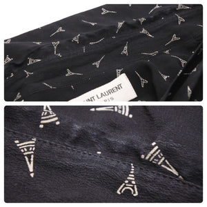 SAINT LAURENT サンローラン 19SS エッフェル塔 528009 プリントシャツ シルク 37 ブラック 黒 トップス 美品 中古 50513 