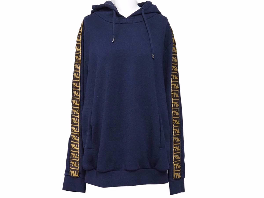 FENDI フェンディ パーカー メンズ ネイビー ズッカ柄 サイズ50 コットン ウール シルク 美品 中古 50530