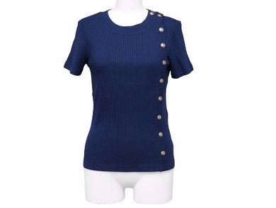 極美品 CHANEL シャネル 半袖 ニット Tシャツ ネイビー トップス カットソー P59079V40761 サイズ34 中古 50556
