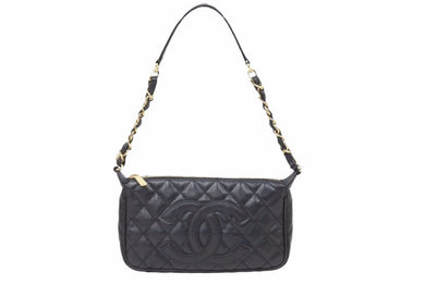 CHANEL シャネル 月見型 ポーチ ワンショルダー キャビアスキン 7番台 美品 中古 50607