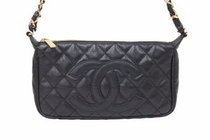 CHANEL シャネル 月見型 ポーチ ワンショルダー キャビアスキン 7番台 美品 中古 50607