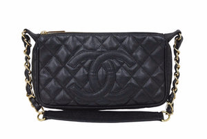 CHANEL シャネル 月見型 ポーチ ワンショルダー キャビアスキン 7番台 美品 中古 50607