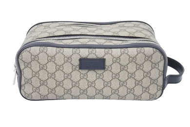 GUCCI グッチ セカンドバッグ GGスプリーム 406395 520981 イタリア製 カーフレザー ベージュ ブラック シルバー 美品 中古 50613 