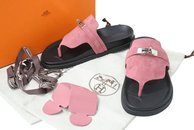 新品未使用品 HERMES エルメス サンダル オープントゥ ラバーソール アンピール RG221075Z スエード ケリーバックル 中古 50618