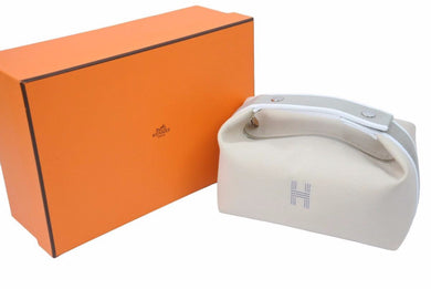 新品未使用 HERMES エルメス ハンドバッグ ヴァニティポーチ ブリッド・ア・ブラックGM コットン ベージュ シルバー金具 中古 50619