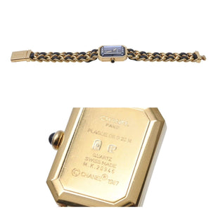 CHANEL シャネル プルミエール 腕時計 GP ゴールド ブラック チェーン クォーツ サイズM 美品 中古 50620