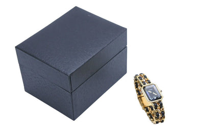 CHANEL シャネル プルミエール 腕時計 GP ゴールド ブラック チェーン クォーツ サイズM 美品 中古 50620