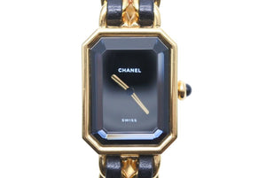 CHANEL シャネル プルミエール 腕時計 GP ゴールド ブラック チェーン クォーツ サイズM 美品 中古 50620