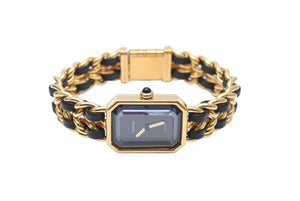 CHANEL シャネル プルミエール 腕時計 GP ゴールド ブラック チェーン クォーツ サイズM 美品 中古 50620