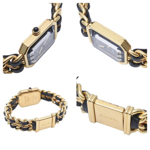 CHANEL シャネル プルミエール 腕時計 GP ゴールド ブラック チェーン クォーツ サイズM 美品 中古 50620