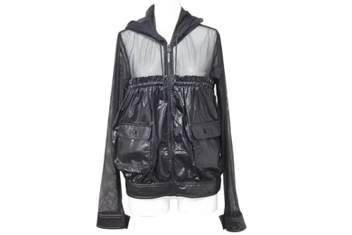 極美品 CHANEL シャネル メッシュ ナイロン パーカー ブラック ココボタン P43471W05101 サイズ34 中古 50622