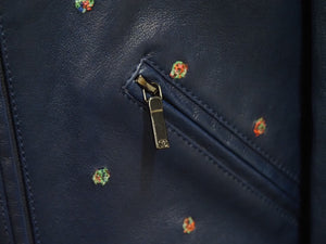 CHANEL シャネル レザージャケット P55955C00294 ラムスキン コットン ネイビー レッド グリーン 36 美品 中古 50733