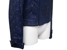 Load image into Gallery viewer, CHANEL シャネル レザージャケット P55955C00294 ラムスキン コットン ネイビー レッド グリーン 36 美品 中古 50733